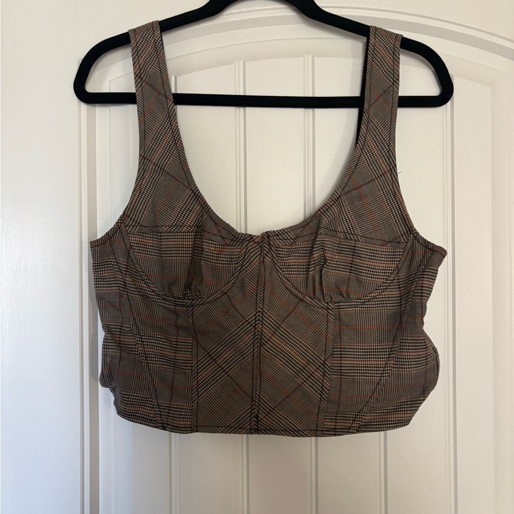 Free People Brown Plaid Tank Top
